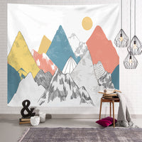 HKM-238291 Nordic Pink Mountain Peak Landscape Printed Tapestry, Machine Washable, Rectangle Shape, Soft Peach Skin and Flannel Options