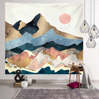 HKM-238291 Nordic Pink Mountain Peak Landscape Printed Tapestry, Machine Washable, Rectangle Shape, Soft Peach Skin and Flannel Options