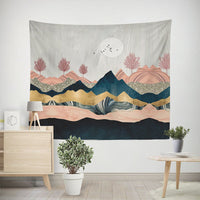 HKM-238291 Nordic Pink Mountain Peak Landscape Printed Tapestry, Machine Washable, Rectangle Shape, Soft Peach Skin and Flannel Options