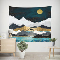 HKM-238291 Nordic Pink Mountain Peak Landscape Printed Tapestry, Machine Washable, Rectangle Shape, Soft Peach Skin and Flannel Options