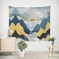 HKM-238291 Nordic Pink Mountain Peak Landscape Printed Tapestry, Machine Washable, Rectangle Shape, Soft Peach Skin and Flannel Options