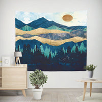 HKM-238291 Nordic Pink Mountain Peak Landscape Printed Tapestry, Machine Washable, Rectangle Shape, Soft Peach Skin and Flannel Options