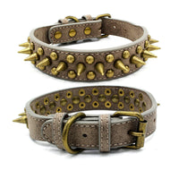 HKM-238419 Large Dog Leather Collar with Spiked Rivets - Adjustable PU Faux Leather, Suitable for Pit Bulls, Sizes S-XL