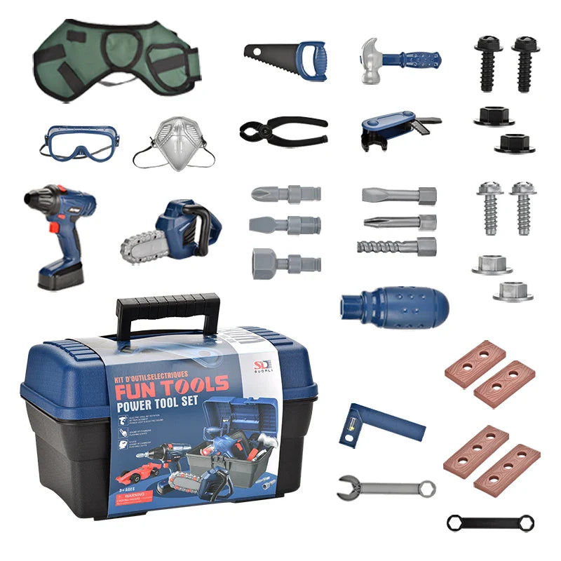 KTX-238483 32-Piece Electric Mini Garden Tool Set for Kids with Drill and Repair Tools, Ideal for Pretend Play Ages 3+