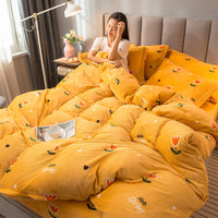 HKM-238547 4-Piece Quilted Mink Fabric Bedding Set with Anti-Static Properties