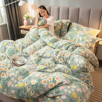 HKM-238547 4-Piece Quilted Mink Fabric Bedding Set with Anti-Static Properties