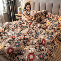HKM-238547 4-Piece Quilted Mink Fabric Bedding Set with Anti-Static Properties