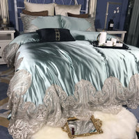 HKM-238547 Cotton Four-Piece Bedding Set with Lace Silk Quilt Cover for 1.5m, 1.8m, and 2.0m Beds
