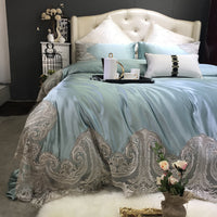 HKM-238547 Cotton Four-Piece Bedding Set with Lace Silk Quilt Cover for 1.5m, 1.8m, and 2.0m Beds