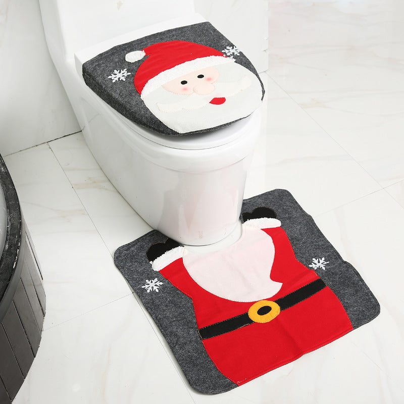 HKM-238995 Christmas Bathroom Set with Shower Curtain, Toilet Seat Cover, and Floor Mats
