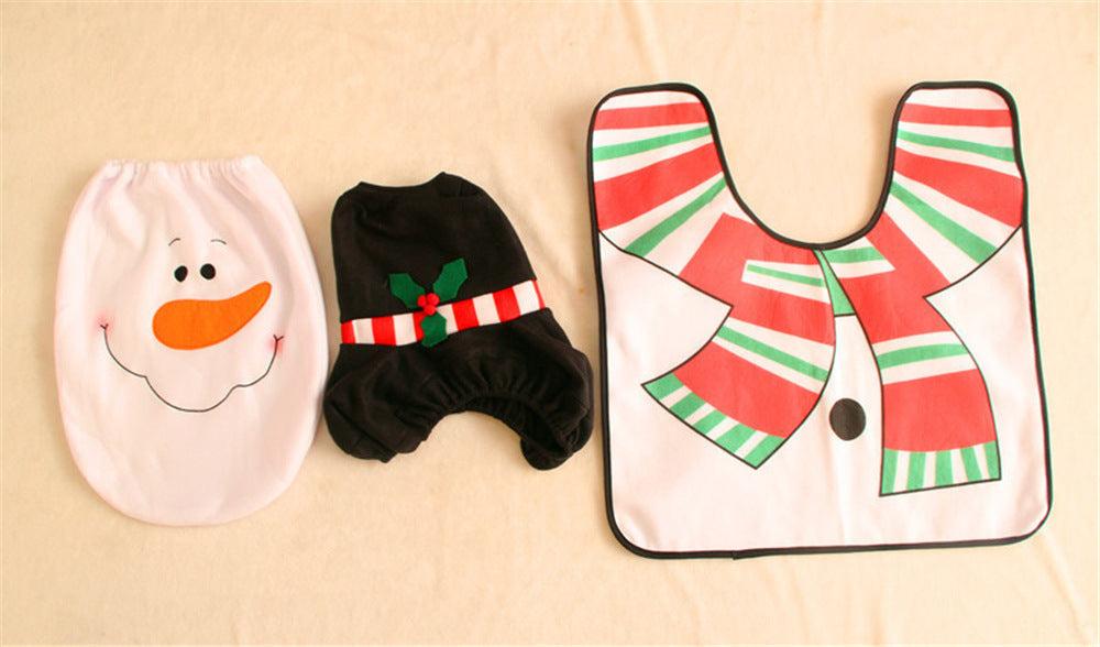 HKM-238995 Christmas Bathroom Set with Shower Curtain, Toilet Seat Cover, and Floor Mats