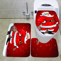 HKM-238995 Christmas Bathroom Set with Shower Curtain, Toilet Seat Cover, and Floor Mats