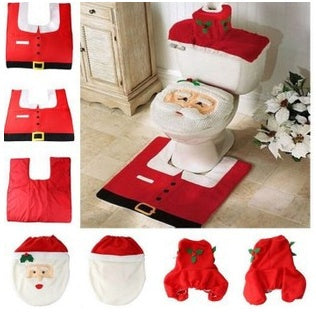 HKM-238995 Christmas Bathroom Set with Shower Curtain, Toilet Seat Cover, and Floor Mats