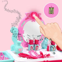 HKM-239059 Kids 2-in-1 Pretend Play Vanity Table with Makeup Set - Girls' Playtime Essentials