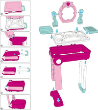 HKM-239059 Kids 2-in-1 Pretend Play Vanity Table with Makeup Set - Girls' Playtime Essentials