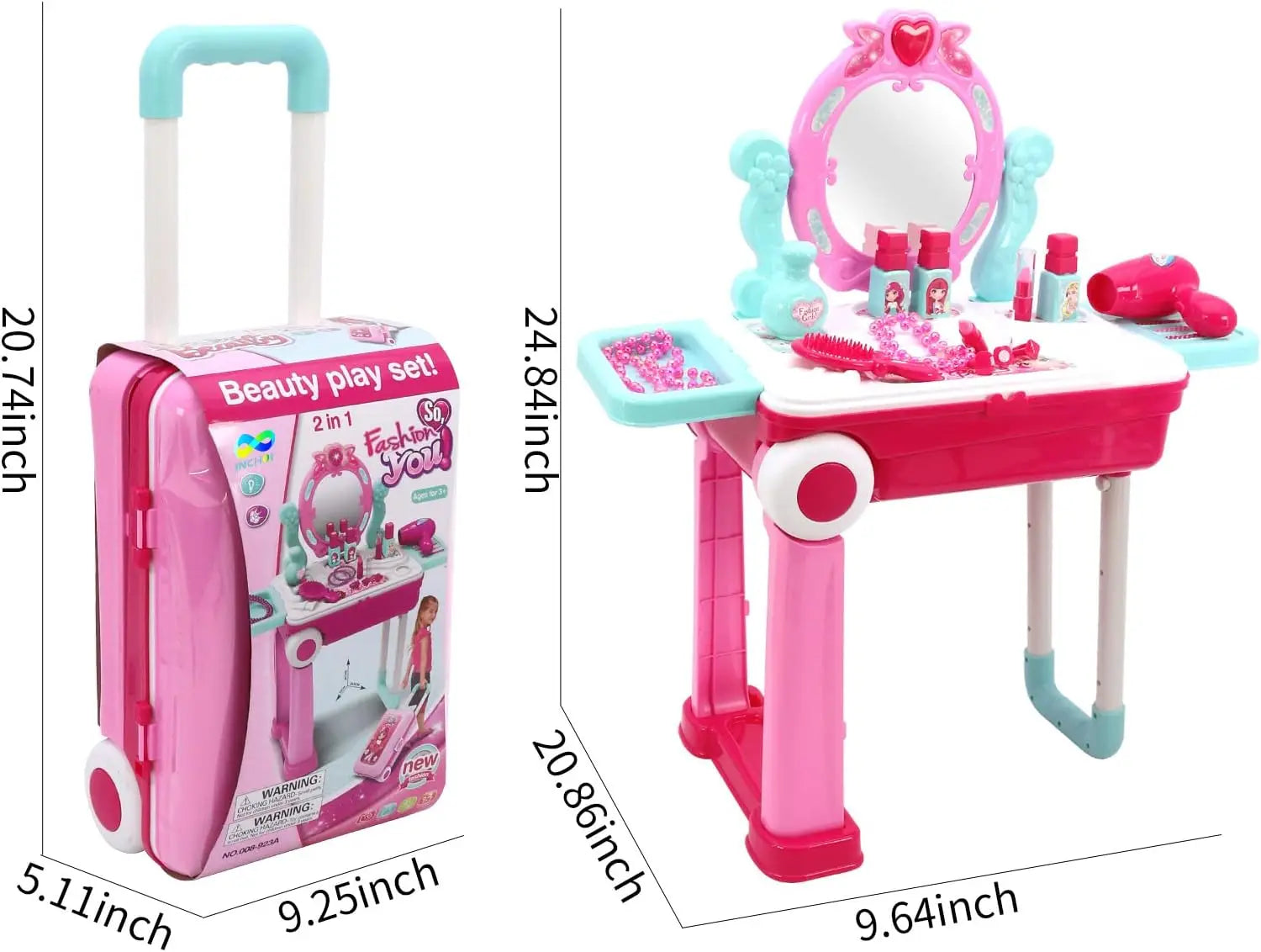 KTX-239059 Kids 2-in-1 Pretend Play Vanity Table with Makeup Set - Girls' Playtime Essentials