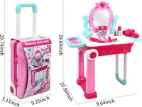 HKM-239059 Kids 2-in-1 Pretend Play Vanity Table with Makeup Set - Girls' Playtime Essentials