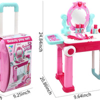 HKM-239059 Kids 2-in-1 Pretend Play Vanity Table with Makeup Set - Girls' Playtime Essentials