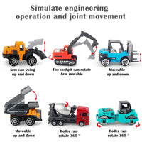 HKM-239187 1/64 Scale Diecast Engineering Vehicles Set - Excavators & Dozers for Construction Play