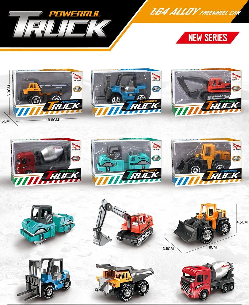 HKM-239187 1/64 Scale Diecast Engineering Vehicles Set - Excavators & Dozers for Construction Play