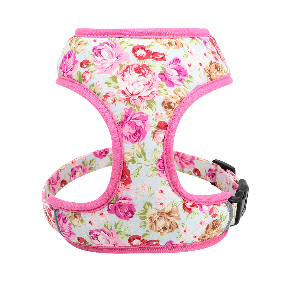 HKM-239251 Adjustable Cloth Dog Leash and Harness for Puppies - Floral Designs with Matching Carriers