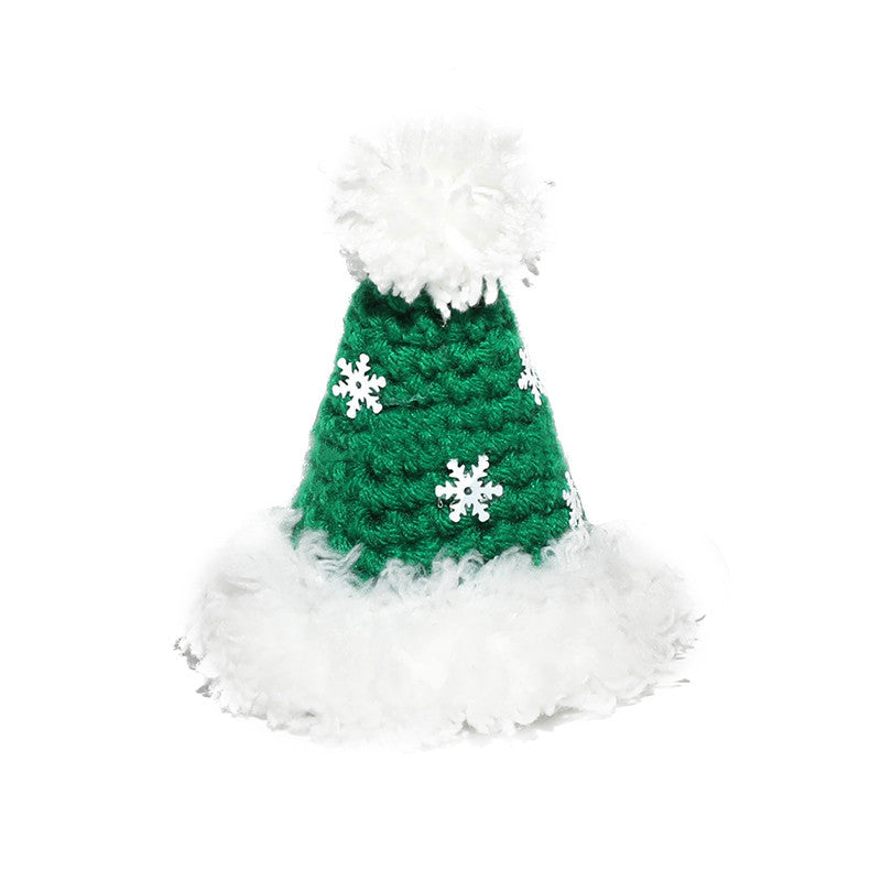 HKM-239379 Christmas Pet Hat and Scarf Set - Hand Woven Red and Green Snowflake Designs in Various Sizes