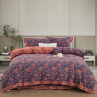 HKM-239379 Cotton Double-Layer Floral Pattern Bedding Set - Four-Piece with Bed Sheet, Quilt Cover, and Pillowcases