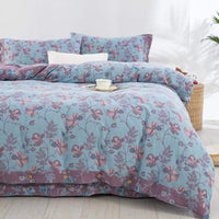 HKM-239379 Cotton Double-Layer Floral Pattern Bedding Set - Four-Piece with Bed Sheet, Quilt Cover, and Pillowcases