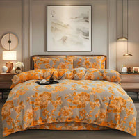 HKM-239379 Cotton Double-Layer Floral Pattern Bedding Set - Four-Piece with Bed Sheet, Quilt Cover, and Pillowcases