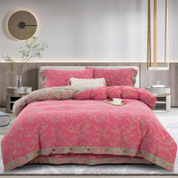 HKM-239379 Cotton Double-Layer Floral Pattern Bedding Set - Four-Piece with Bed Sheet, Quilt Cover, and Pillowcases