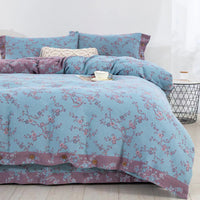 HKM-239379 Cotton Double-Layer Floral Pattern Bedding Set - Four-Piece with Bed Sheet, Quilt Cover, and Pillowcases