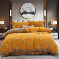 HKM-239379 Cotton Double-Layer Floral Pattern Bedding Set - Four-Piece with Bed Sheet, Quilt Cover, and Pillowcases