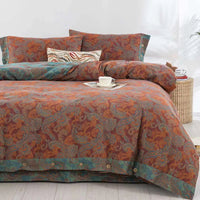 HKM-239379 Cotton Double-Layer Floral Pattern Bedding Set - Four-Piece with Bed Sheet, Quilt Cover, and Pillowcases