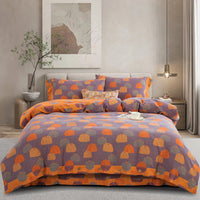 HKM-239379 Cotton Double-Layer Floral Pattern Bedding Set - Four-Piece with Bed Sheet, Quilt Cover, and Pillowcases