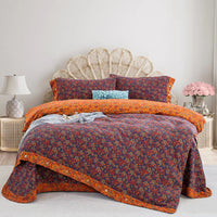 HKM-239379 Cotton Double-Layer Floral Pattern Bedding Set - Four-Piece with Bed Sheet, Quilt Cover, and Pillowcases