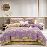 HKM-239379 Cotton Double-Layer Floral Pattern Bedding Set - Four-Piece with Bed Sheet, Quilt Cover, and Pillowcases