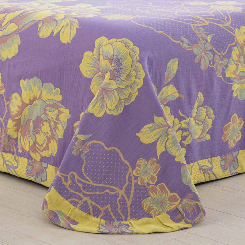 HKM-239379 Cotton Double-Layer Floral Pattern Bedding Set - Four-Piece with Bed Sheet, Quilt Cover, and Pillowcases