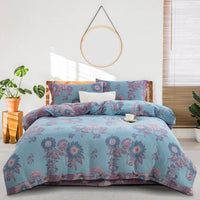 HKM-239379 Cotton Double-Layer Floral Pattern Bedding Set - Four-Piece with Bed Sheet, Quilt Cover, and Pillowcases
