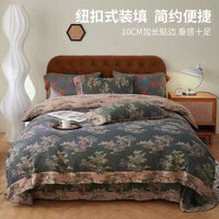 HKM-239379 Cotton Double-Layer Floral Pattern Bedding Set - Four-Piece with Bed Sheet, Quilt Cover, and Pillowcases