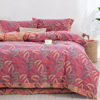 HKM-239379 Cotton Double-Layer Floral Pattern Bedding Set - Four-Piece with Bed Sheet, Quilt Cover, and Pillowcases
