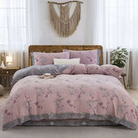 HKM-239379 Cotton Double-Layer Floral Pattern Bedding Set - Four-Piece with Bed Sheet, Quilt Cover, and Pillowcases