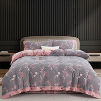 HKM-239379 Cotton Double-Layer Floral Pattern Bedding Set - Four-Piece with Bed Sheet, Quilt Cover, and Pillowcases