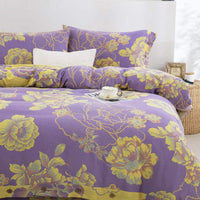 HKM-239379 Cotton Double-Layer Floral Pattern Bedding Set - Four-Piece with Bed Sheet, Quilt Cover, and Pillowcases