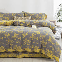 HKM-239379 Cotton Double-Layer Floral Pattern Bedding Set - Four-Piece with Bed Sheet, Quilt Cover, and Pillowcases