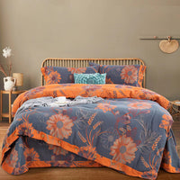 HKM-239379 Cotton Double-Layer Floral Pattern Bedding Set - Four-Piece with Bed Sheet, Quilt Cover, and Pillowcases