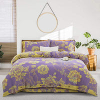 HKM-239379 Cotton Double-Layer Floral Pattern Bedding Set - Four-Piece with Bed Sheet, Quilt Cover, and Pillowcases