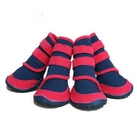 HKM-239379 Waterproof Pet Shoe Covers with Cow Gluten Sole, Non-Slip Design in Red/Black and Blue/Black