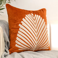 HKM-239507 Modern Dutch Velvet Embroidered Leaf Pattern Pillow Cover - 45x45cm in Blue, Orange, Gray, Green