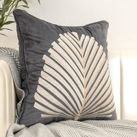 HKM-239507 Modern Dutch Velvet Embroidered Leaf Pattern Pillow Cover - 45x45cm in Blue, Orange, Gray, Green