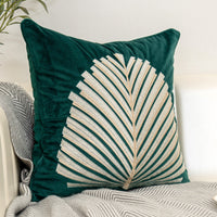 HKM-239507 Modern Dutch Velvet Embroidered Leaf Pattern Pillow Cover - 45x45cm in Blue, Orange, Gray, Green